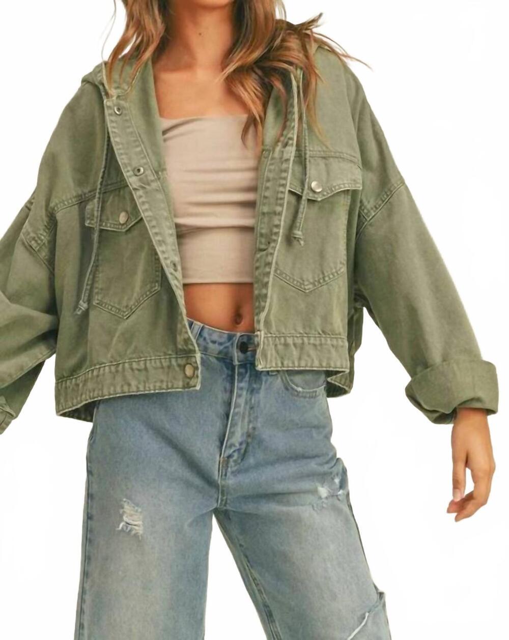 NEW MIOU MUSE washed cotton jacket with hoodie in olive